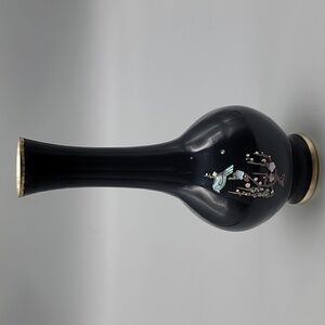 1960's Vintage Korean Vase Inlaid Bird and Flowers With Brass